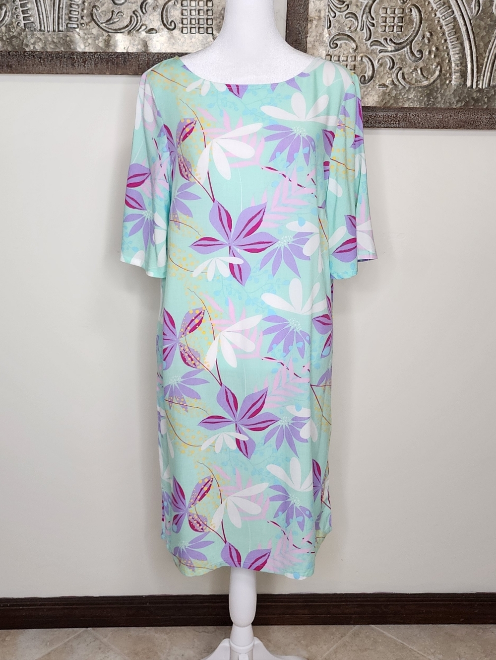 Studio 1886 Bright Colorful Tropical Floral Tie Back Resortwear Dress Small Vaca
